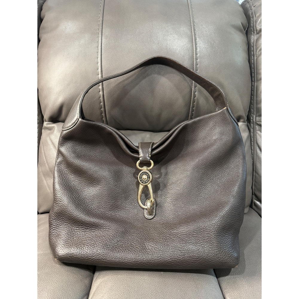 Dooney & Bourke Espresso Pebbled Leather Hobo Bag Lobster Clasp Largeβ Brown